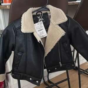 Zara Kids Black Jacket with Cream Fleece